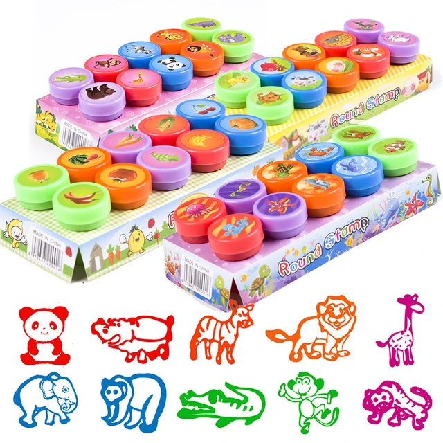 10pcs Cartoon Stamps Toys For Kids Cute Animal Series Stamps Toy Party Favor Teacher Stamps DIY Painting Tool Supplies 1