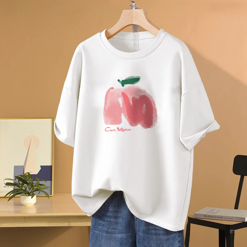 

EBAIHUI Women Cotton L-5XL T Shirt Plus Size Cartoon Print Tshirt Short Sleeve Couple Top Summer O Neck Oversized T Shirts 100KG