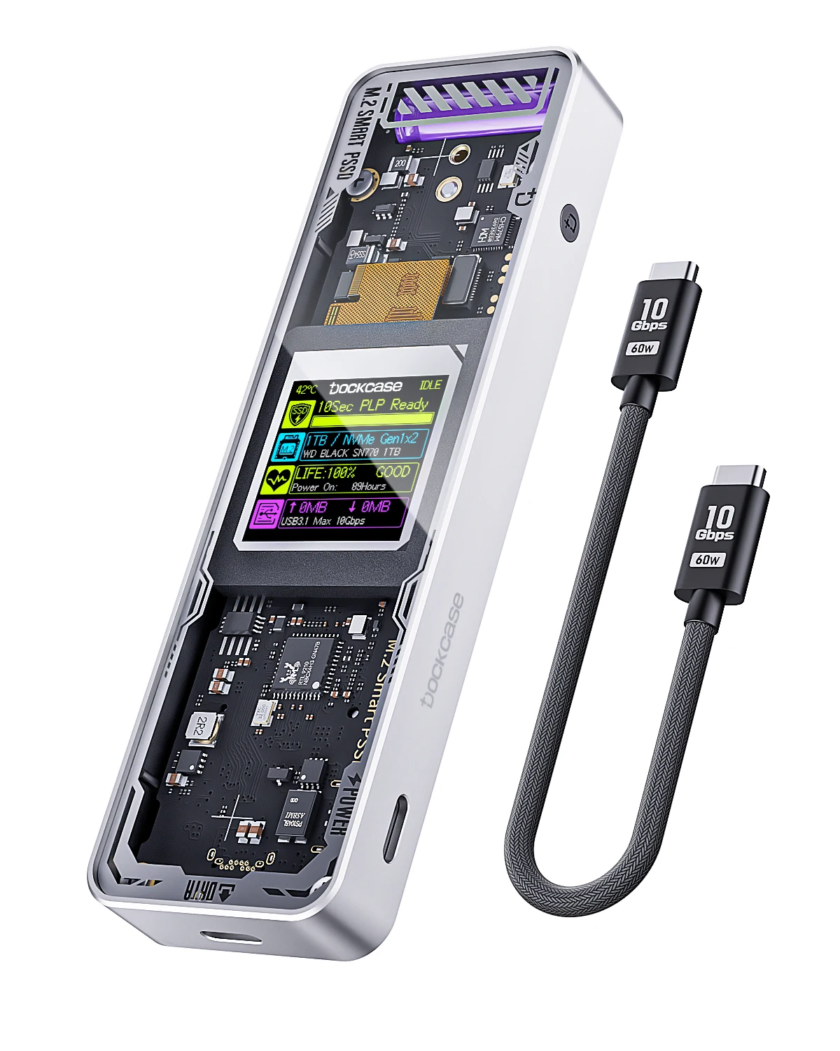 DOCKCASE Explorer M.2 NVMe SSD Enclosure, 10s PLP, USB 3.2 Gen 2 (10Gbps), fits NVMe PCIe 2230-2280, M-Key & B+M Key, UASP.