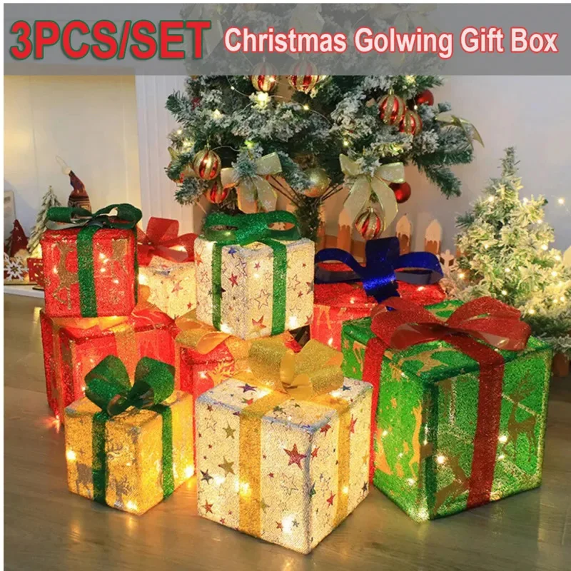 

2023 Christmas New Product Gift Box Three Piece Set Christmas Light String Christmas Day Props Decoration Room Decoration Light