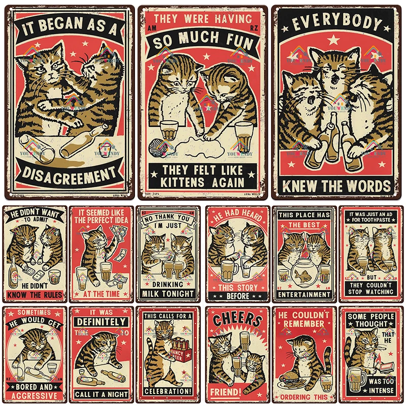 

Vintage Funny Cat Metal Signs, Home Decor, Retro Tin Sign, Bar, Cafe, Kitchen, Wall Art, Door Poster, Plaque, 7.9x11.8 Inch, UW4