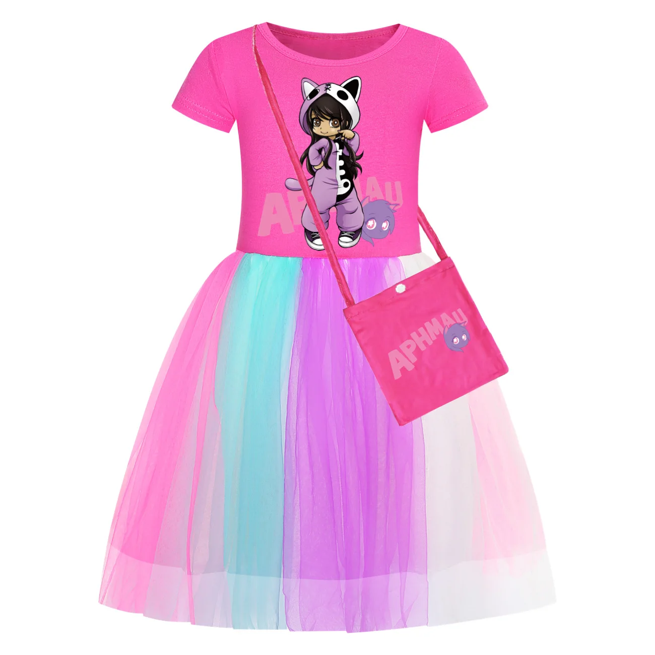 Anime Aphmau Cat Dress for Baby Girls Super Cats Cosplay Costume Kids Summer Ball Gown Wedding Party Princess Vestidos