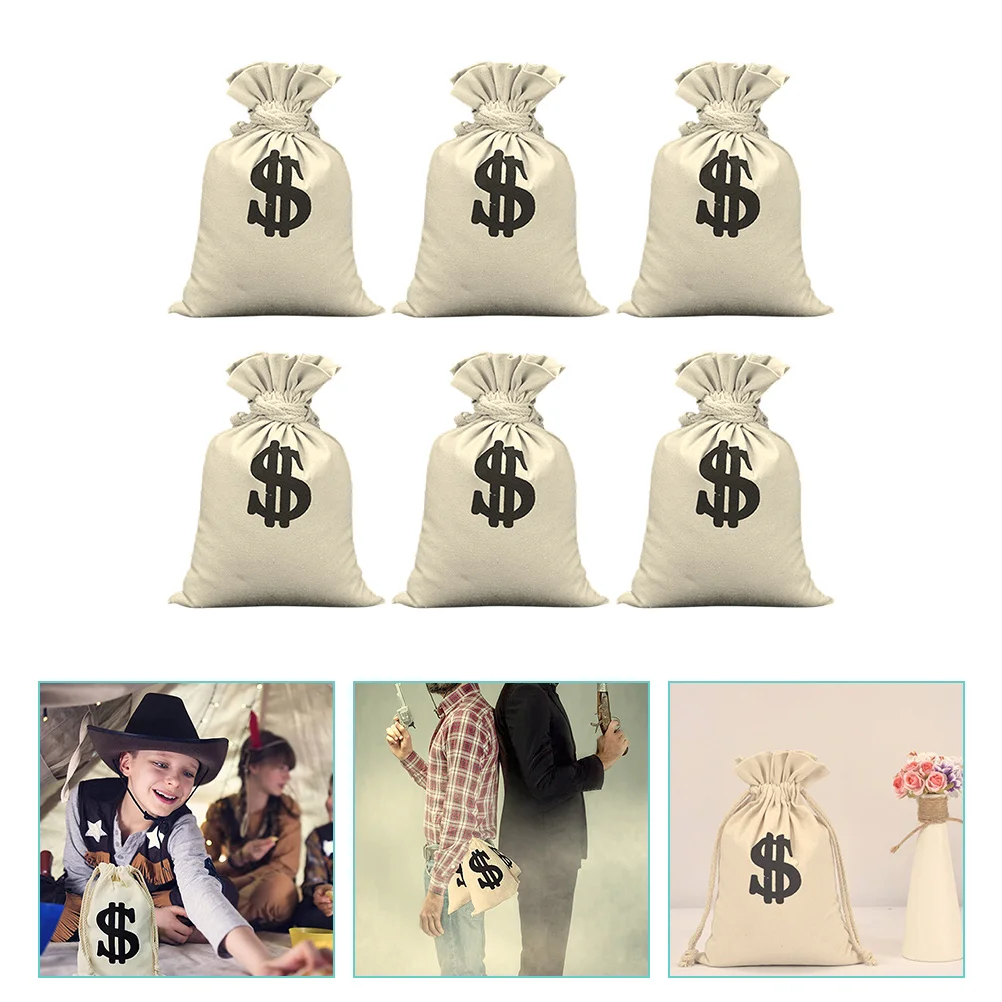 6 Pcs Dollar Sign Money Bag Gift Cosplay Theme Party Decor modello multifunzione borse in cotone con coulisse Costume