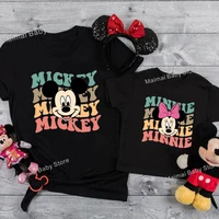 Vintage Mickey Minnie Mouse Shirt Funny Disney Family Matching Outfits Cotton Family Look Clothes Matching Brother Sister Tshirt 2