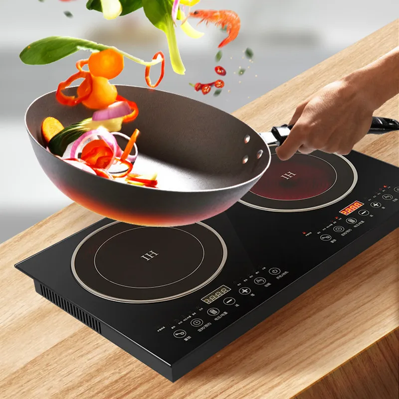 20V/110V Dual-Head Commercial Desktop Ceramic Stove Embedded Electric Induction Cooker Hot Pot Magnetic Stove Household Use CB