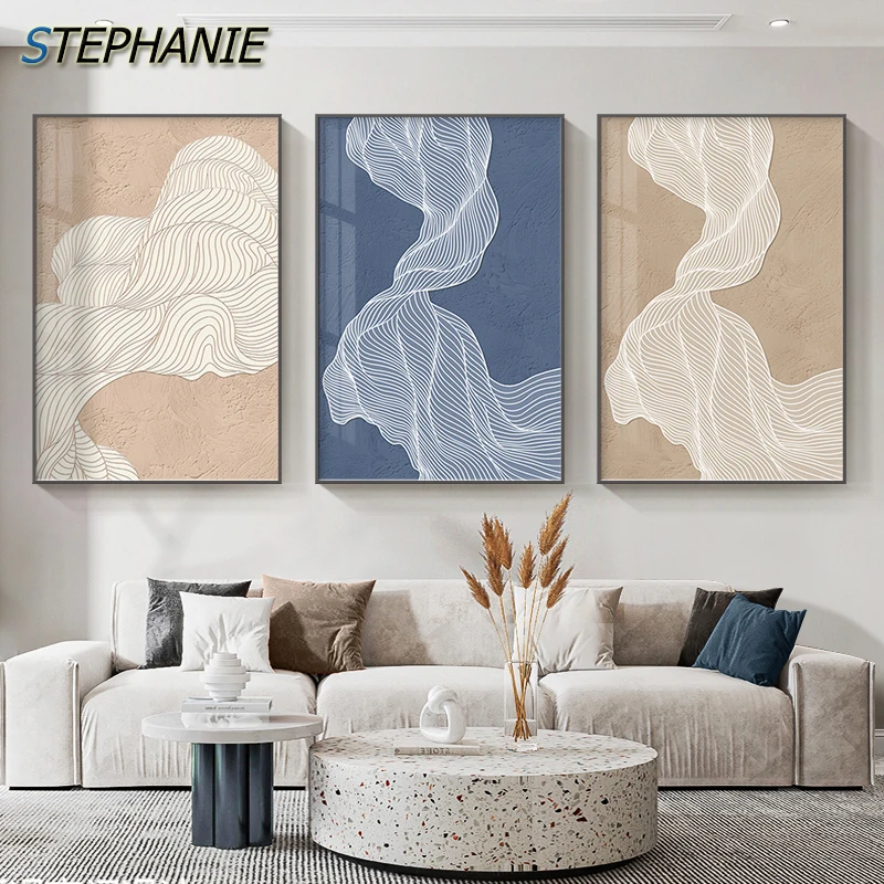 

Abstract Canvas Painting Beige Posters Modern Lines Print Wall Art Minimalist Poster Nordic Wall Pictures for Living Room Decor