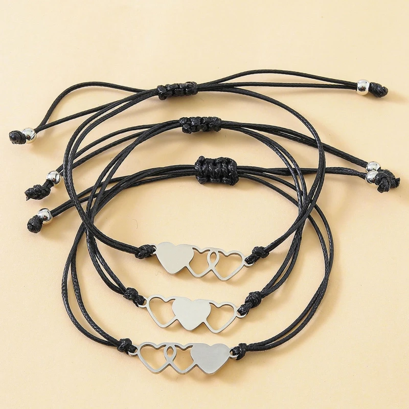 

2/3/4Pcs Bohemian Braided Wax Bracelets Jewelry Stainless Steel Heart