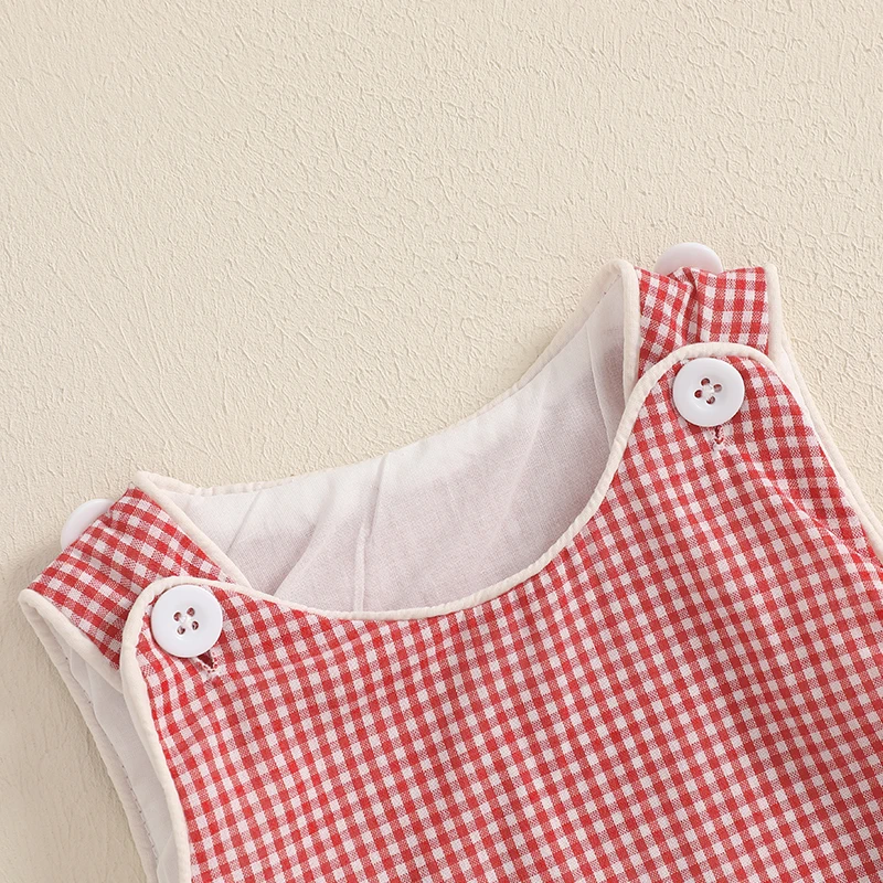 0-18M Newborn Baby Summer Tank Romper Plaid Print Sleeveless Round Neck Jumpsuit for Boys and Girls 5
