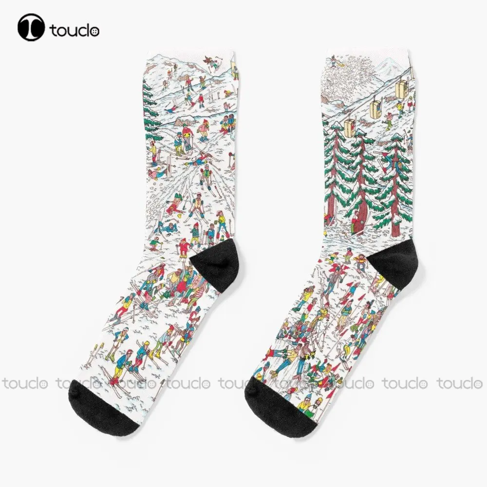 Wher'S Wally/ Waldo - Find Wally/ Waldo Book - Part X Wher'S Wally At The Ski Resort Socks 360 ° Stampa Digitale Regalo Personalizzato