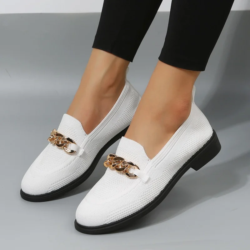 Autumn Fashion Flat Shoes Women Quality Metal Slip on Loafer Shoes ...