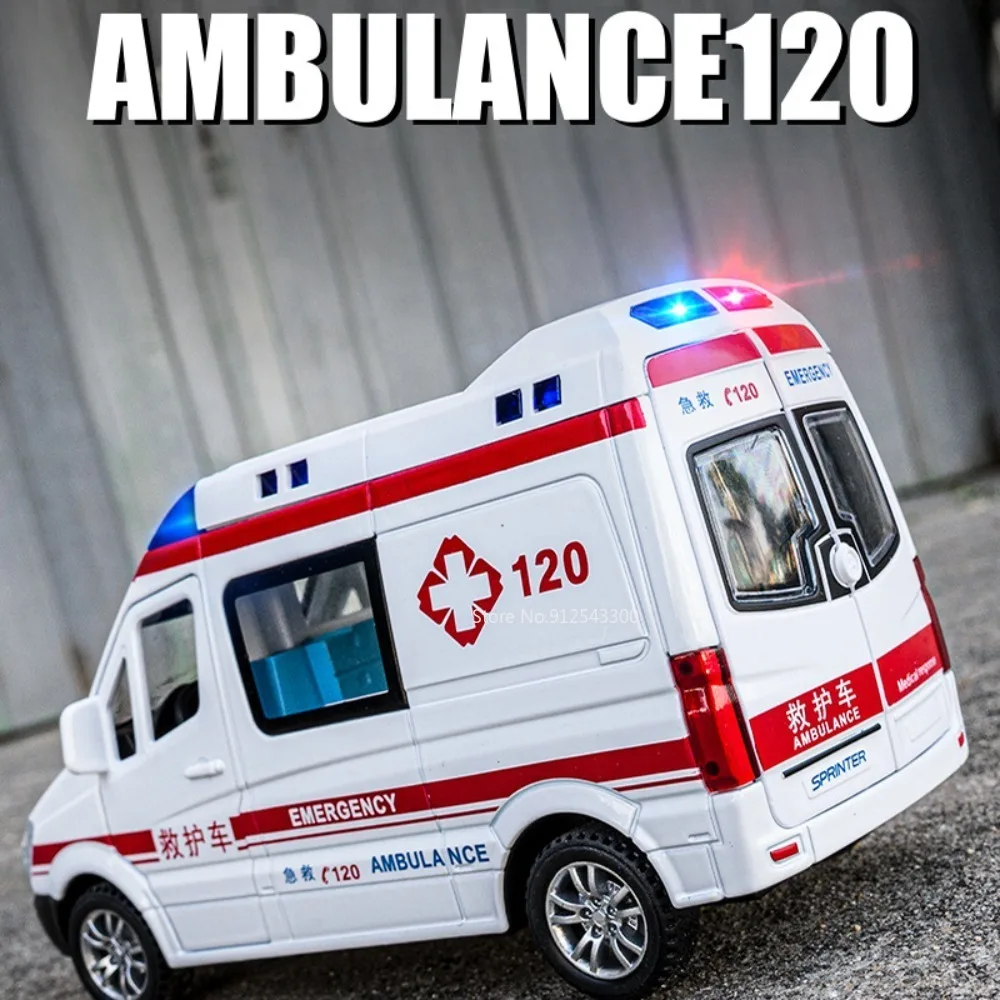 

1/32 Scale Bens Ambulance Toy Car Model Alloy Diecast with Sound Light Pull Back Model Car Toy for Kids Birthday Gift Collection