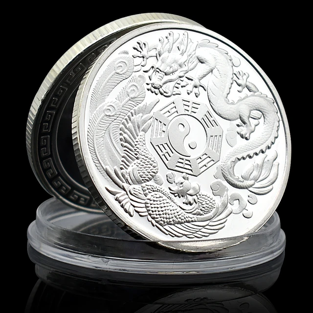 Chinese Dragon and Phoenix Silver Coin Tai Ji Challenge badge Bring Good Luck  Medal Double-sided Embossed Collectibles - AliExpress