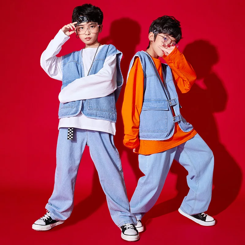 

Boys Cowboy Vest Hip Hop Suit Girls Jazz Dance Clothes Children Catwalk Show Costumes Kids Street Dance Trend Clothing DQL4907