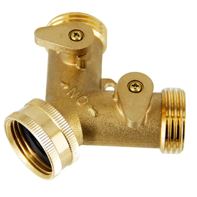 Tömlőcső Cső Osztó 3/4 Hüvelykes Sárgaréz Kert Kettős Áthaladó Gömbszelep -Osztó Csap Csatlakozók Öntözéséhez - Image 5