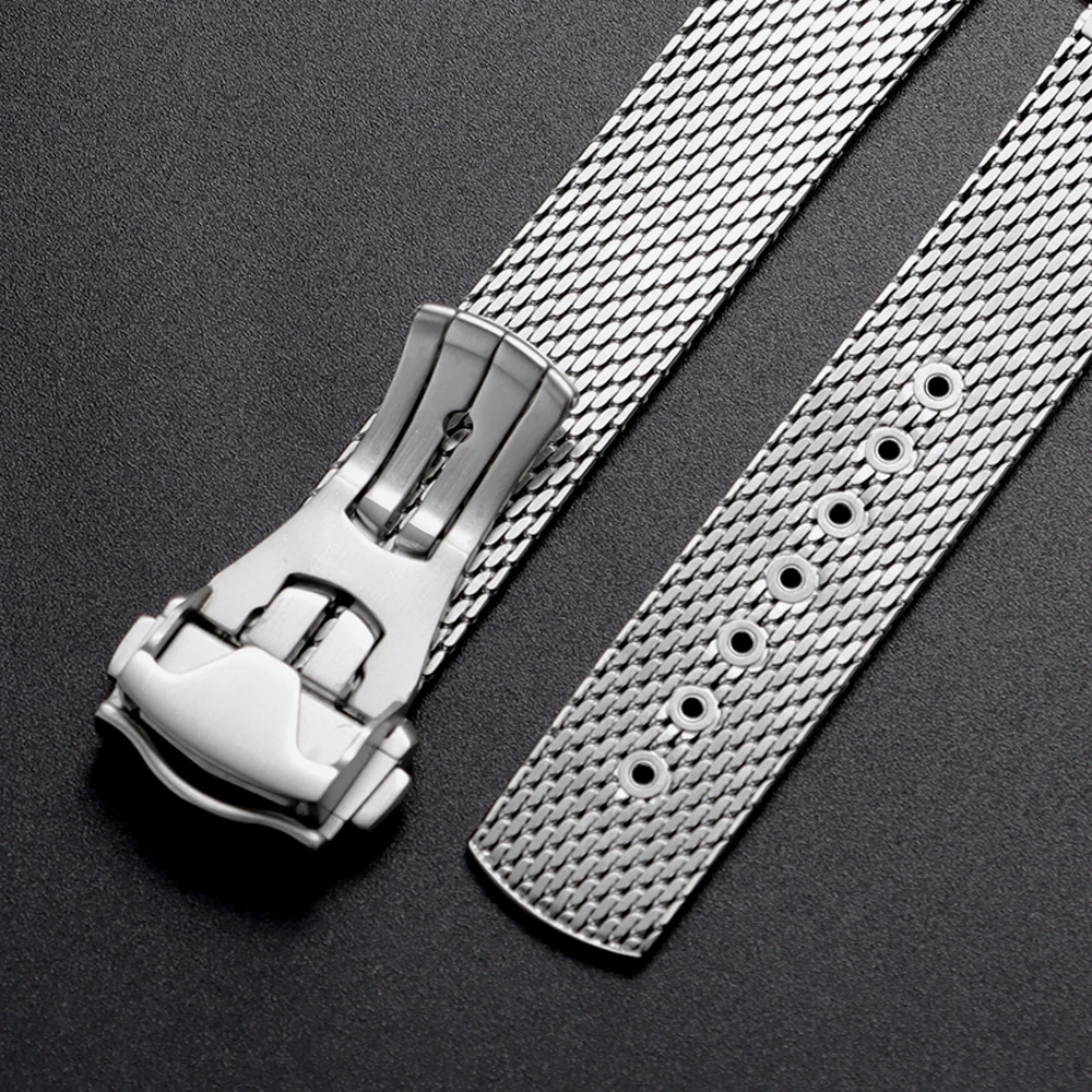 Elegant Stainless Steel Mesh Watch Strap with Folding Buckle - 20mm Business Wristband
