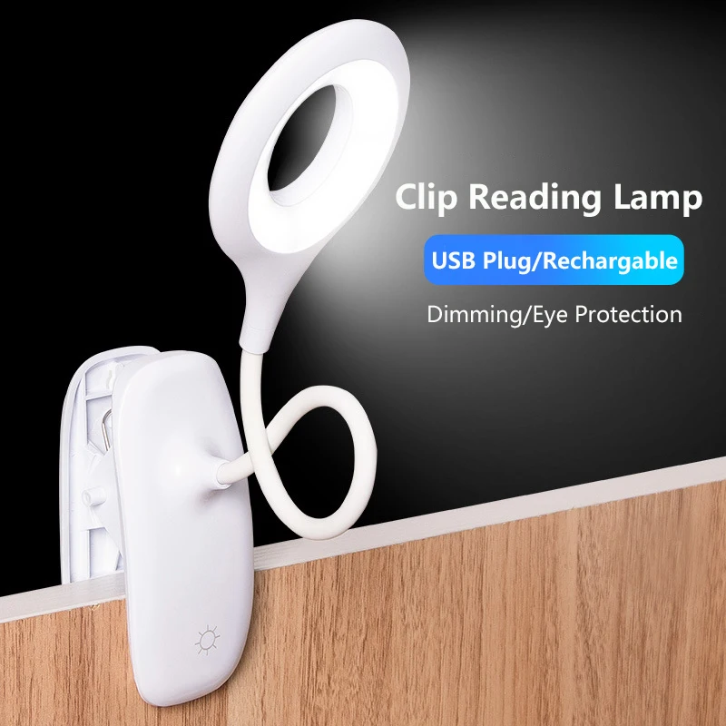 

USB Plug Book Light Rechargeable Clip Reading Lamp Flexible LED Touch Dimming Desk Lamp For Bedroom Bedside Lighting Night Light