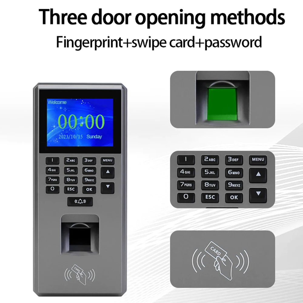 2.4 inch TCP/IP/USB biometric RFID keyboard fingerprint access control system electronic attendance machine all-in-one machine