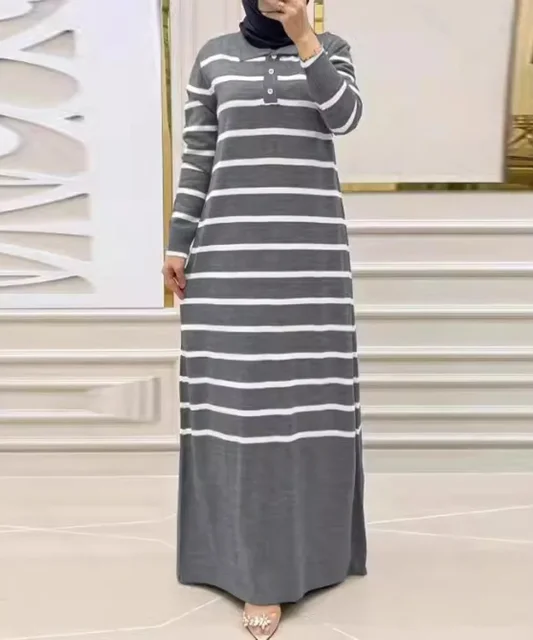 Eid femmes musulmanes Robe en tricot rayures Jalabiya caftan Islam robes longue Robe Ramadan maroc dubaï Abayas robes en tricot