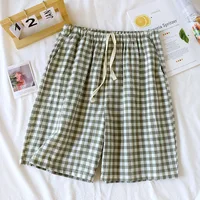 2026 New Summer Couple Japanese Shorts 100% Cotton Men's and Women's Plaid Simple Large Thin Home Shorts plaid pajama pants - Image 6
