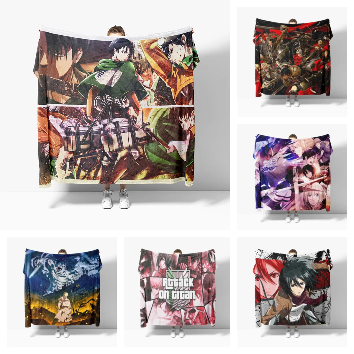 

3D Print Attack on Titan Blanket Soft Sofa Cover Throw Anime Levi Blanket Fleece Tapestry Warm Bed Blankets for Bedroom Couch