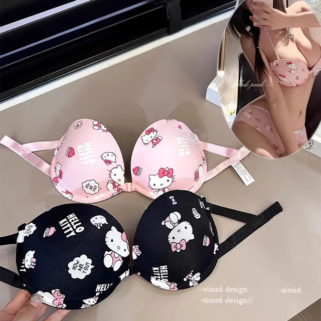 New Cute Sanrioed Hello Kitty Neck Sling Bras for Women Sweet Soft  Underwear Briefs Sexy Women's Lingerie Suits Girls Bra - AliExpress