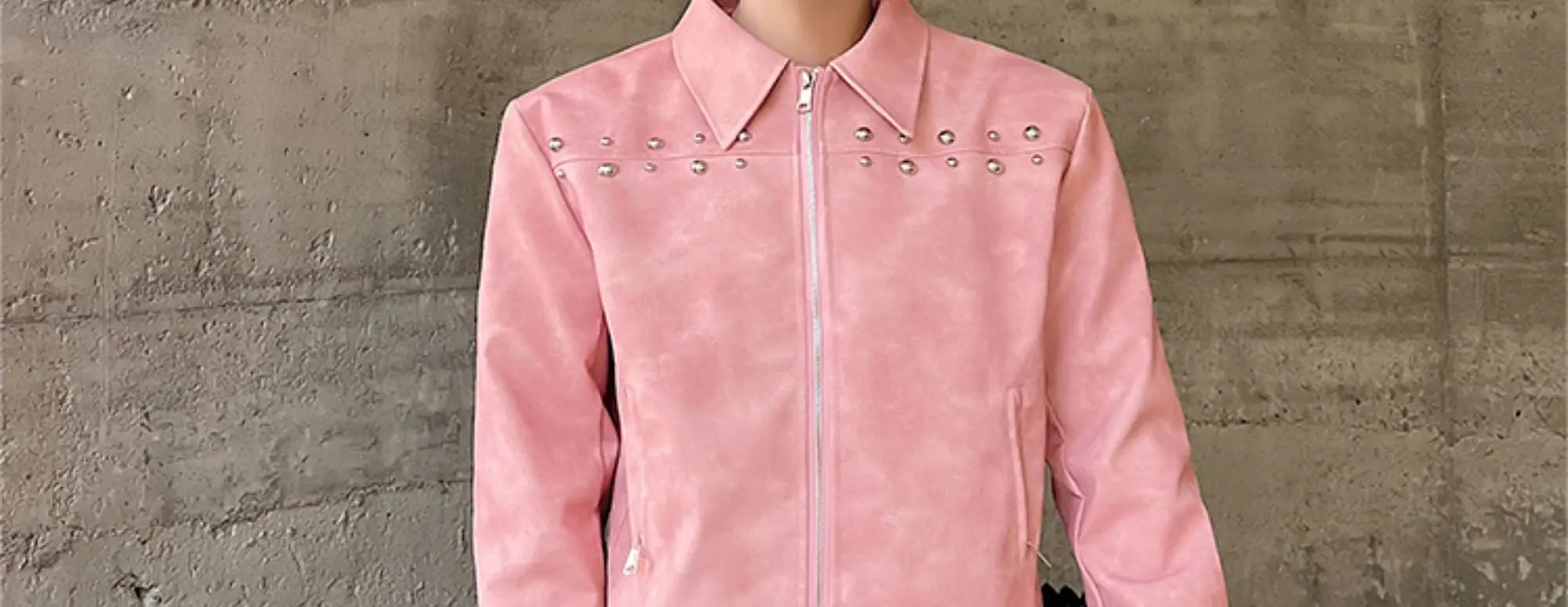 Description Picture 6 of itemNOYMEI Fashionable Pink Trendy 2024 New Spring Men's Jacket Laepl Zipper Metal Decoration Niche Male Coat Korean Style WA2493