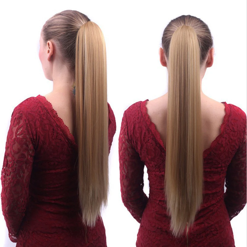 Synthetic Long Straight Claw Clip On Ponytail Hair Extensions 22Inch Heat Resistant Pony Tail Hair piece For Women Daily Party