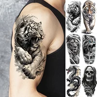1 Sheet Fierce Tiger Lion Dragon Temporary Tattoos For Men Women Waterproof Wolf Skull Tatoos Long Lasting  Fake Tattoo Stickers