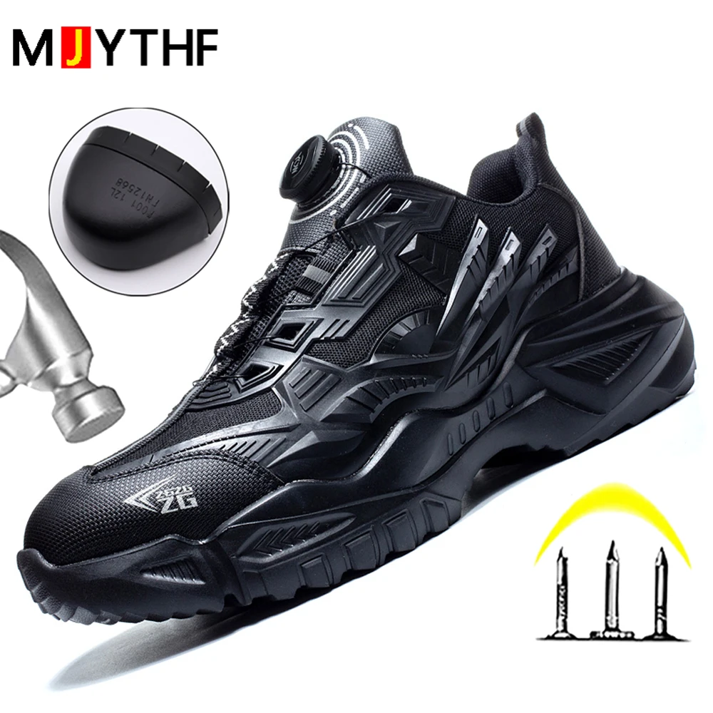 

2024 Rotated Button Black Safety Shoes For Men Steel Toe Working Sneaker New Puncture Proof Work Safety Boots Man Work Shoes