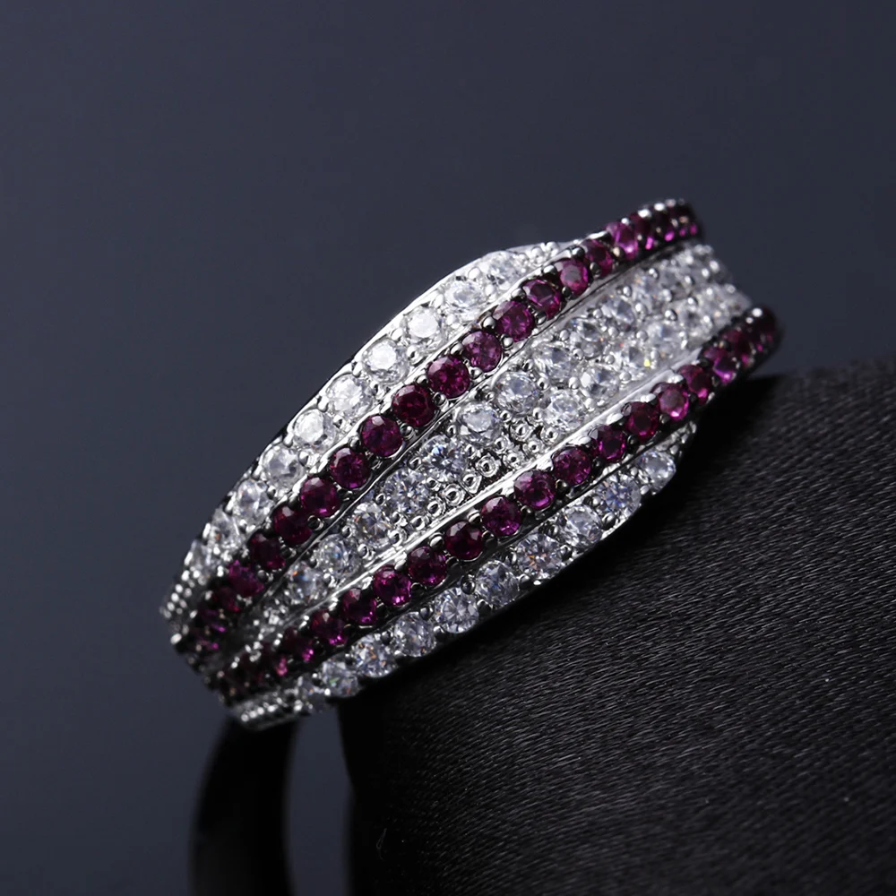 Big Discount Elegant Ruby+White Cubic Zircon Ring Real Rhodium Plating Pretty Jewelry For Women