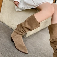 2025 New Kid Suede Retro Women Boots Autumn Winter Slip-On Boots for Women Pointed Toe Square Heel Basic Shoes Knee-high boots - Image 3