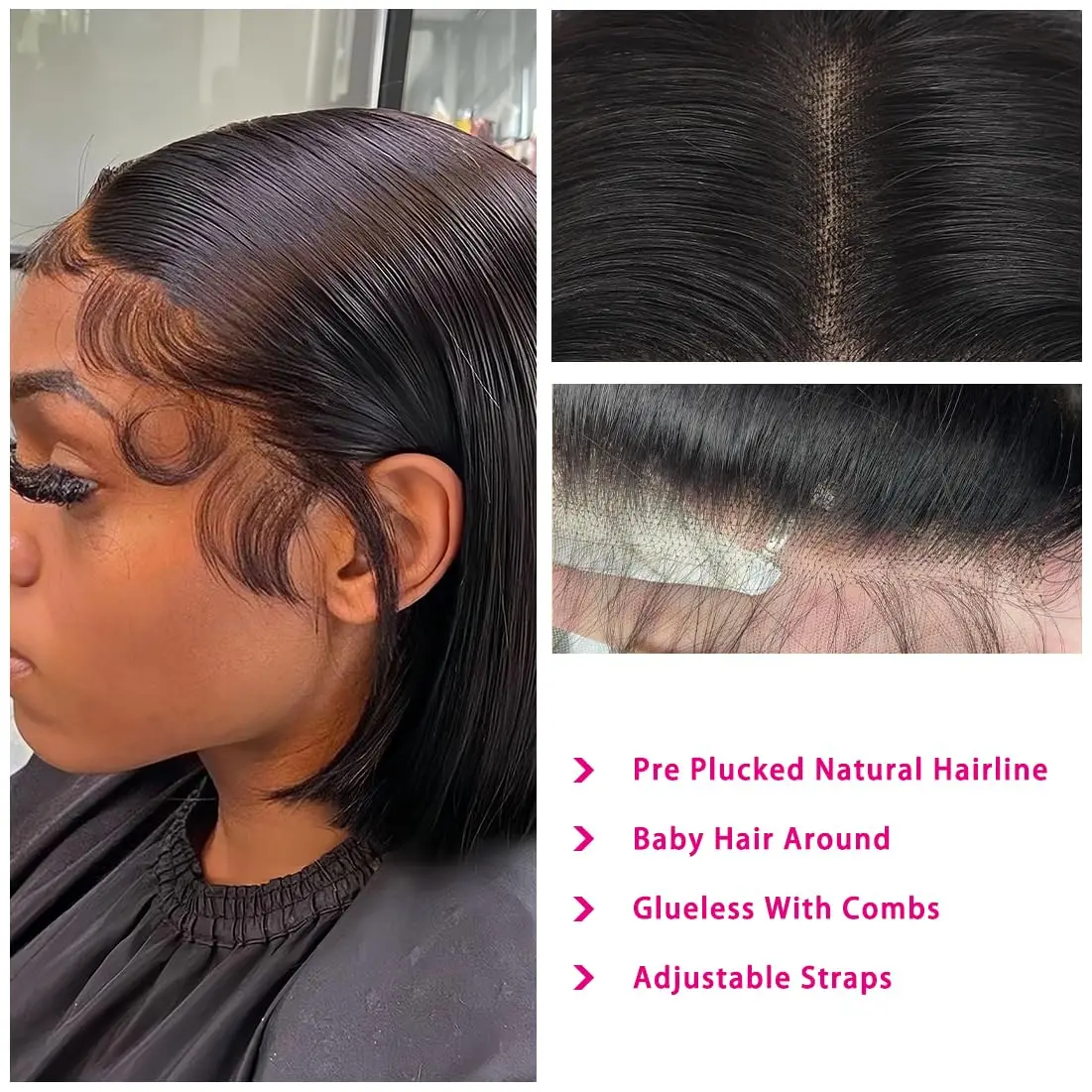 Short Bob Wig Human Hair 13x4 Lace Transparent Frontal Human Hair Wig Straight 180% Density Glueless 8-14 Inch