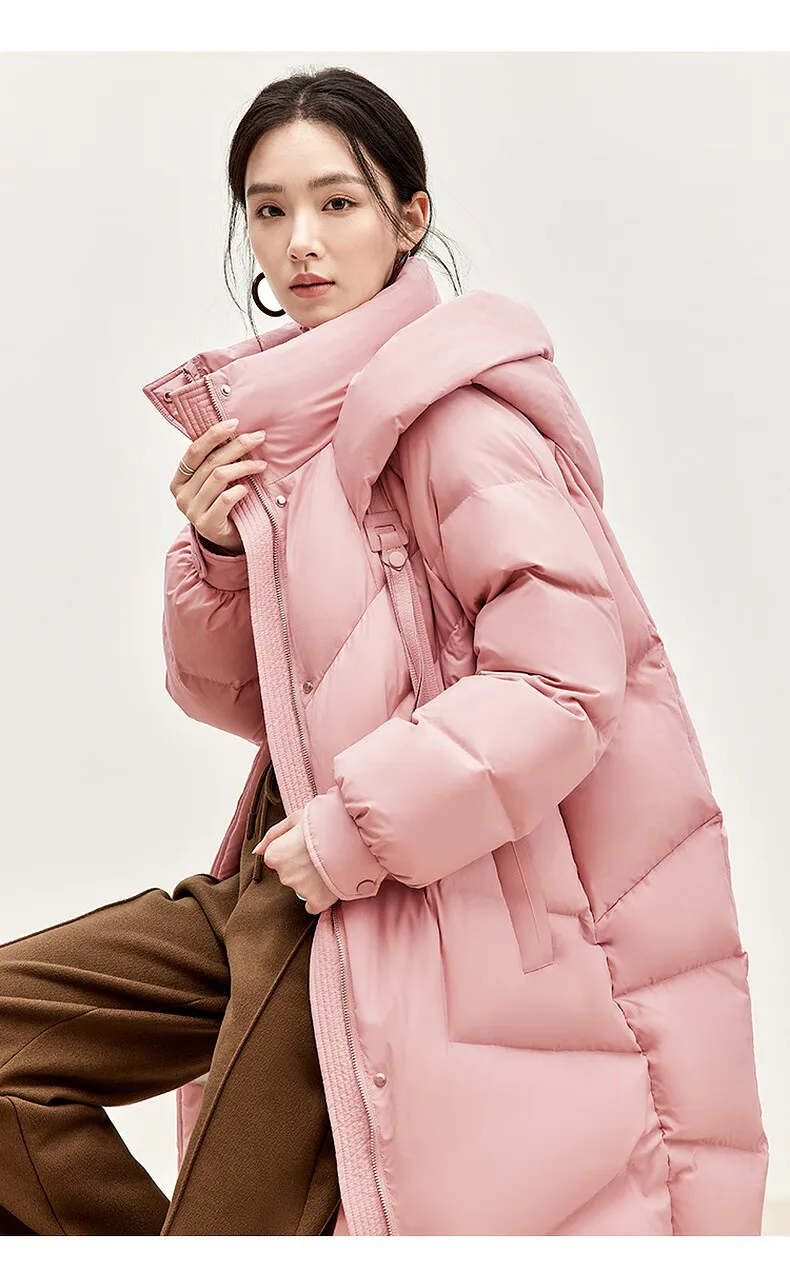 SENTUBILA Winter Long Down Coat Women 2024 Korean Over`sized Hooded Zipper White Duck Down Jackets Parkas Outerwears W44Y55972