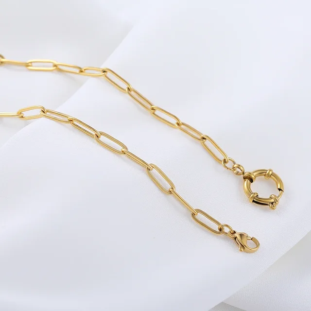 Anchor Adjuatable Clasp Necklace for Women 316L Stainless Steel 45cm Paperclip Chain ReaLong Link Collares 1