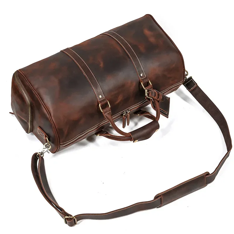 Men's Genuine Leather Travel Bag Crazy Horse Leather Vintage Luggage Bag Top Layer Cowhide 20 Inch Handbag Leisure Fitness Bag