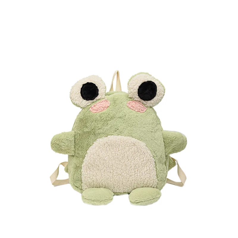 Women Cute plush frog backpack 2024 girl funny cartoon school bag