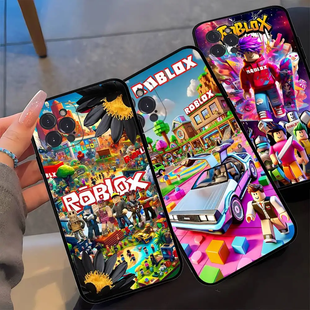 Coque de téléphone souple noire, jeu populaire r-robloxs, pour IPhone Pro Max Mini Plus