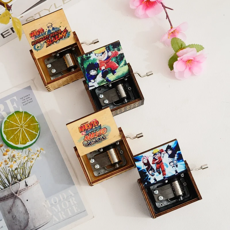 Classical solid wood painted music box naruto wooden hand crank music box music box tabletop ornament vintage music box 3