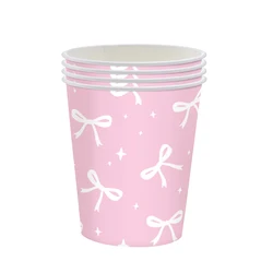 Elegant Pink and White Bow Disposable Paper Cups - Party and Celebration Decor Set (10/20/30/50 Pieces) - 50pcs (Paper Cups)