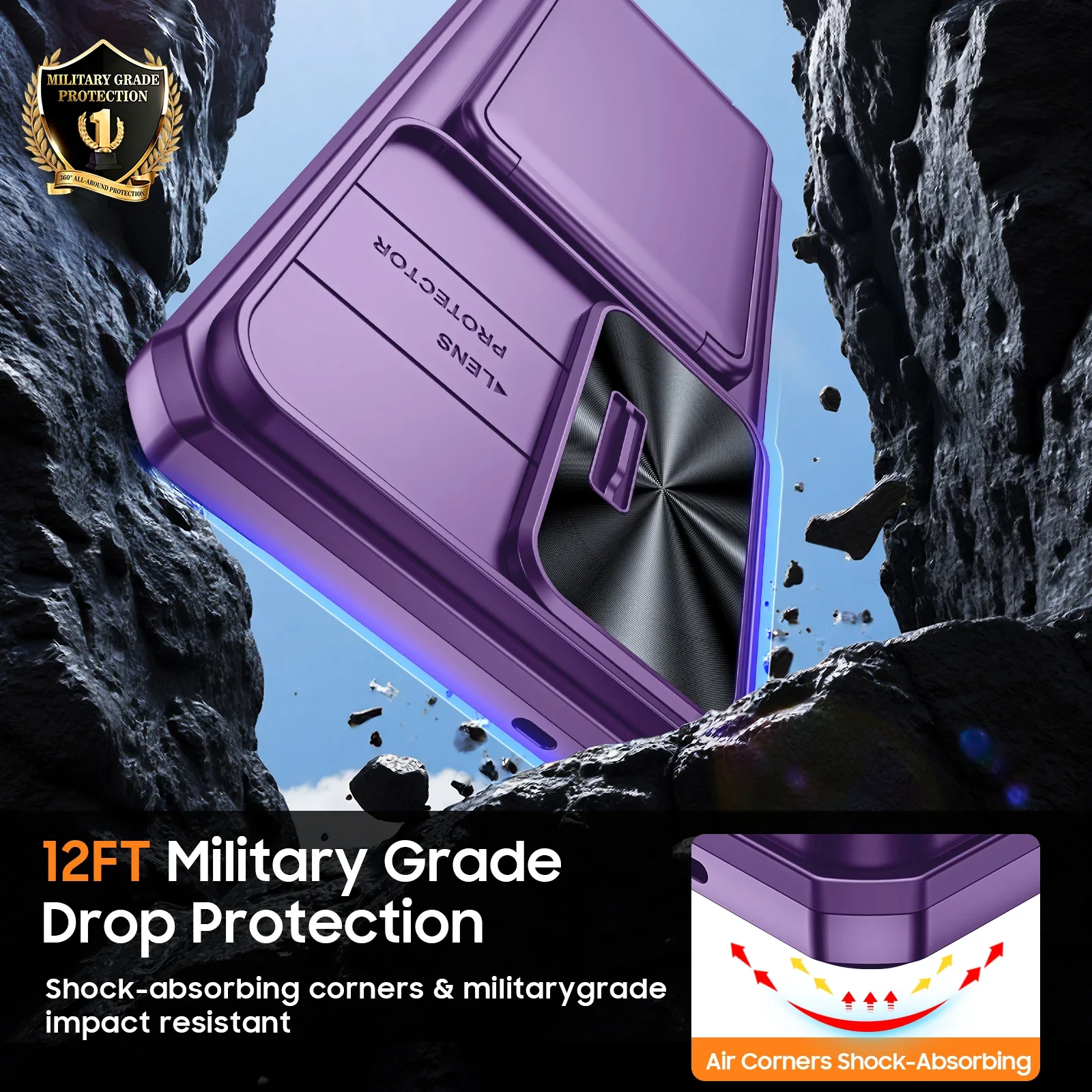 Purple Shockproof Full Coverage TPU Phone Case with Camera Holder