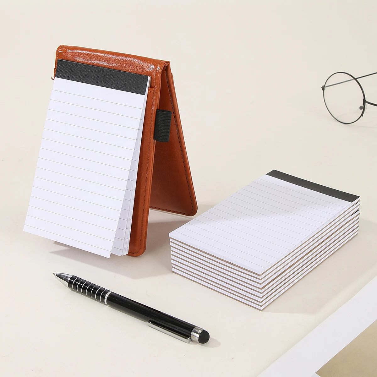 Taccuino tascabile A7 con penna - Copertina in similpelle portatile, pagine sostituibili (ricaricabili), diario compatto per appunti, riunioni, viaggi - immagine 2