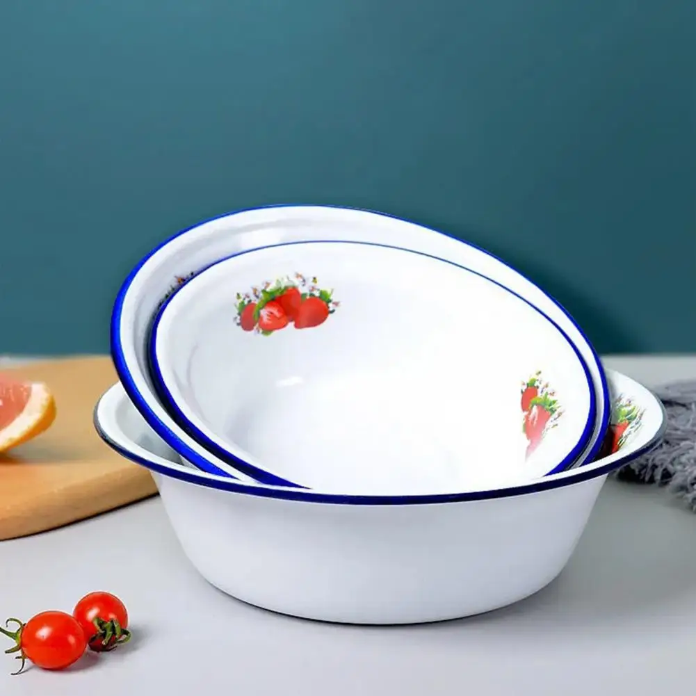 Enamel Tableware For Dinner Durable Bowl Container Enamel Rustic Easy Clean Food Containers Enamel Basin Bowl