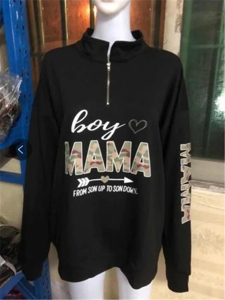 

2022 Fall Women Sweatshirt Half High Collar Casual Love Print Long Sleeve Top Ladies Oversized Female Loose Pullovers Streetwear