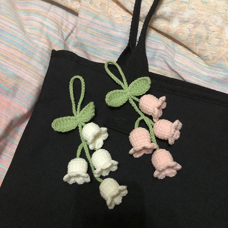 Elegant Handmade Lily of the Valley Crochet Flower Keychain and Hanging Decoration