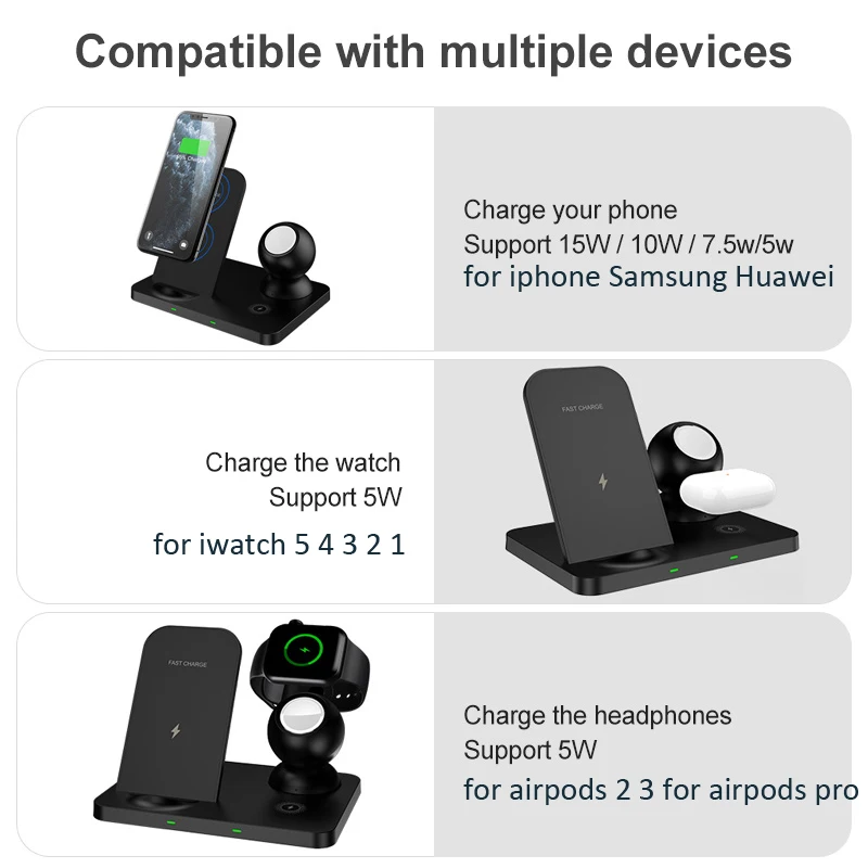 samsung wireless charging pad 3 in 1 Wireless Charger Stand 15 Fast Charger Magnetic Watch Charging for iPhone 12 11 pro XS Samsung S20 for Airpods iWatch 6 5 samsung wireless charger trio