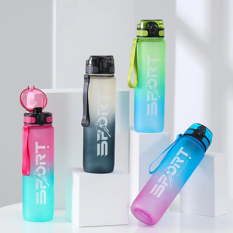 

1L Gradient Sandblasted Plastic Cup Outdoor Large Capacity Sports Fitness Water Bottle Bounce Water Cup Space Cup Hot Sale
