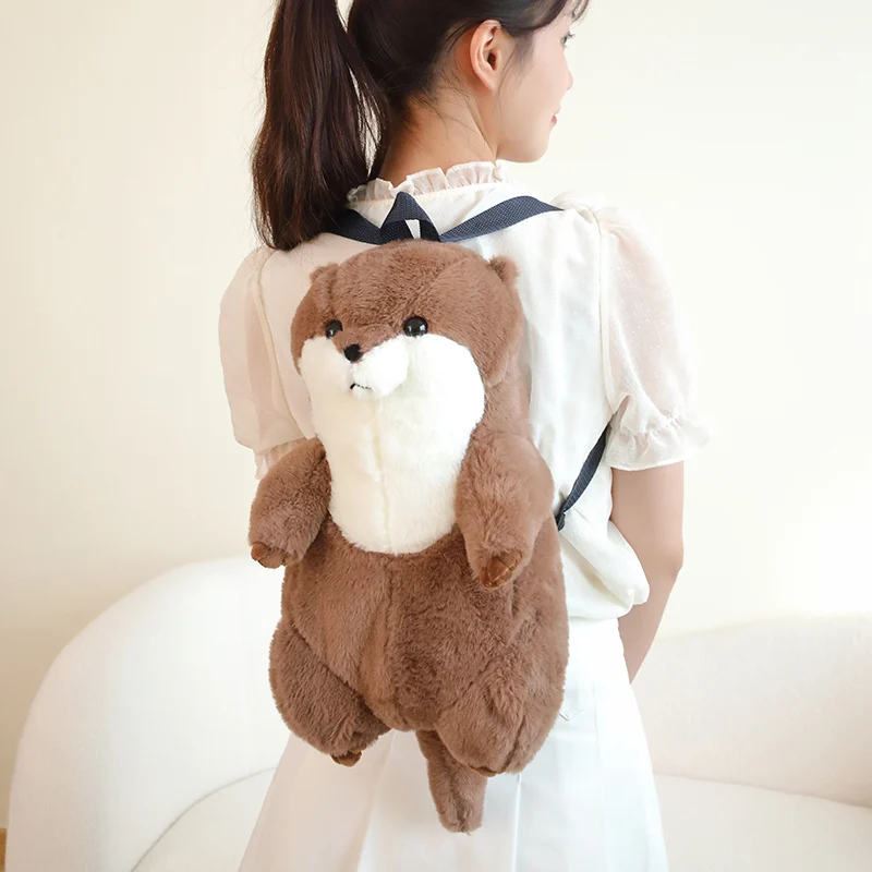 Simulation Otter Plush Backpack Toys Cartoon Soft Stuffed Lutra Animals Plushies Bags Toy Creative Birthday Gifts for Boys Girls