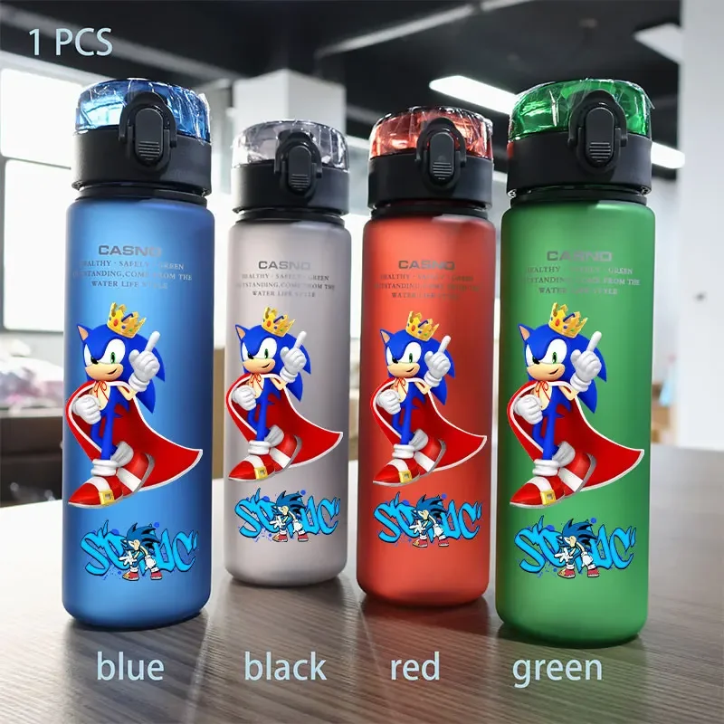 thumbnail image 1 of Botella de agua Sonic The Hedgehog de 560 ml para niños, de plástico, de gran capacidad, portátil, color negro, azul, rojo y verde, 1 of 5