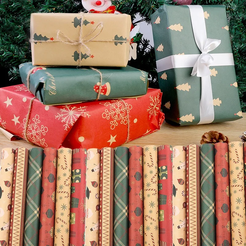 Christmas Gift Wrapping Paper Santa Claus Snowflake Pattern Gift Wrap Artware Kraft Paper Christmas Decorative Gift Packaging