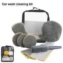 

9pcs Car Wash Brush Cleaning Tool Microfiber Car Wash Kit Super Absorbent Car Detailing Wheel Brushes Wax Pad Sponge Block Towel